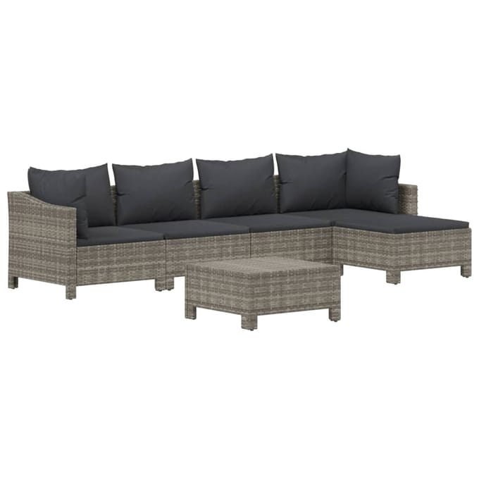vidaXL - 6-delige - Loungeset - met - kussens - poly - rattan - grijs