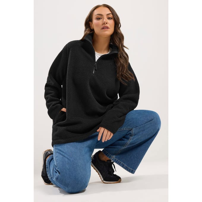 Yours Zwarte Fleece Met Kwartrits Size 44