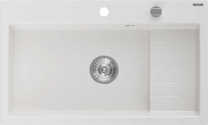 Mexen Omar enkele granieten spoelbak 800 x 480 , wit, chromen sifon - 6520801005-20