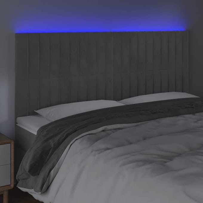vidaXL - Hoofdbord - LED - 160x5x118/128 - cm - fluweel - lichtgrijs