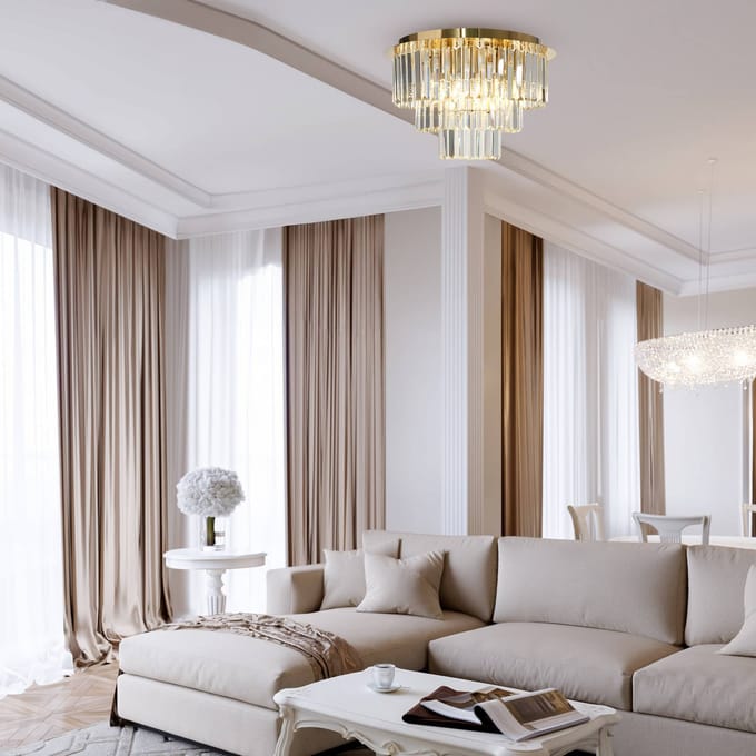 Milagro Lighting Plafondlamp Milano, Ø 45 cm, goud/kristal, glas, 6 x E14