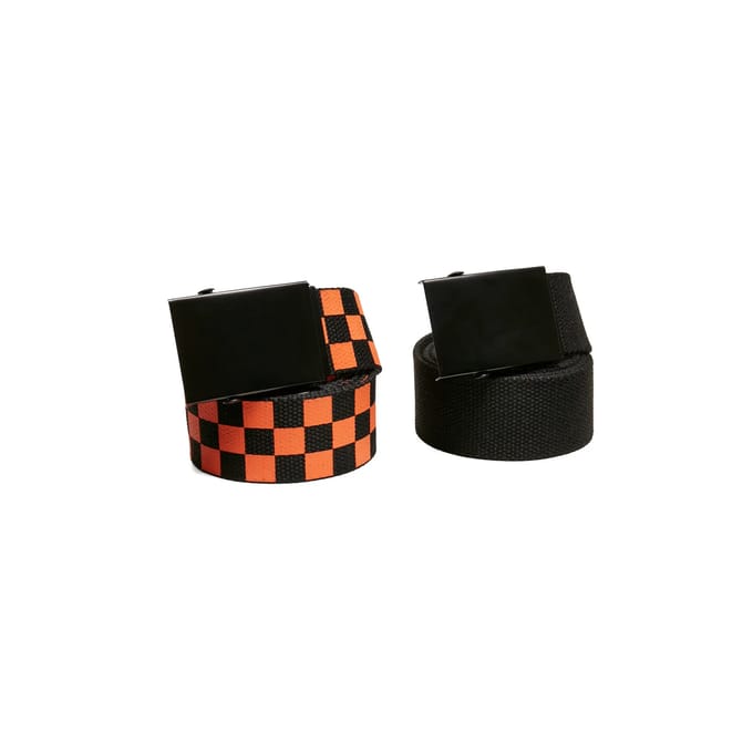 Urban Classics - Check and Solid 2pack Canvas riem - L/XL - Zwart/Oranje