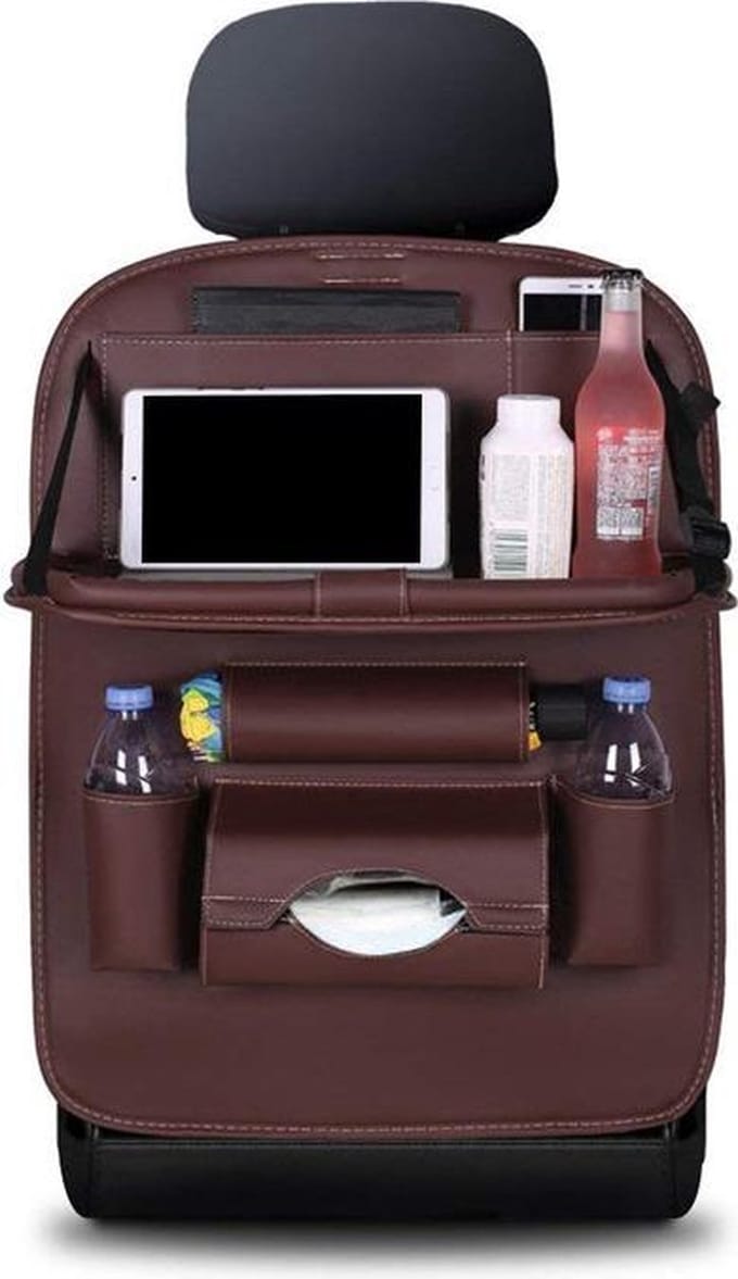 Luxe Auto Organizer met Tablet Houder Autostoel Organiser Ipadhouder voor Kinderen – Donker Bruin