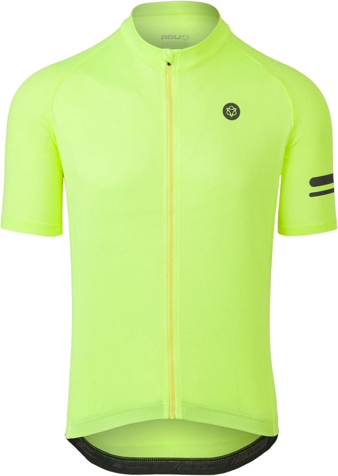 agu Core Fietsshirt Heren Korte Mouwen - Neongeel - Drie achterzakken - YKK-rits over de hele lengte - Sneldrogend interlock
