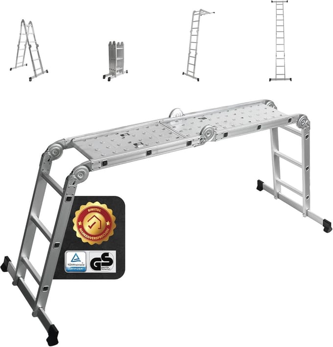 Multifunctionele Aluminium Ladder tot 150 kg met Werkplatform