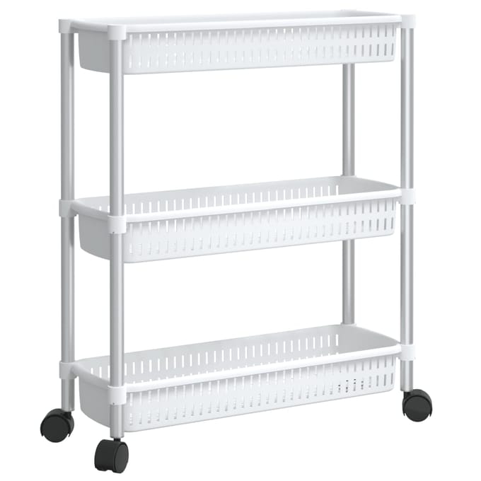 vidaXL - Opbergtrolley - 3 - laags - aluminium - zilverkleurig - en - wit