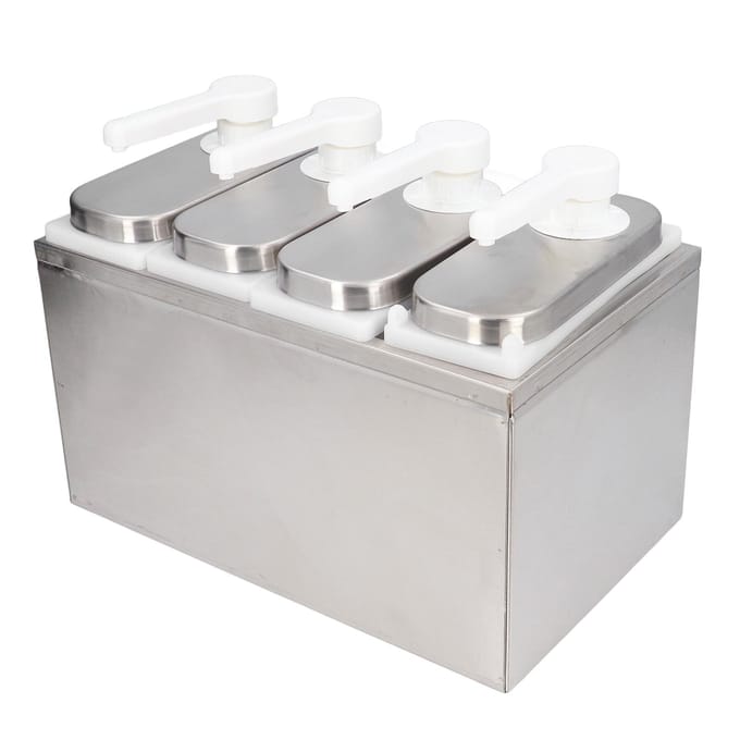 Sausdispenser Pomp Salade Jam Kruiden Smaakmaker Knijppomp Container met Basis voor Keuken Restaurant 4 Pumps