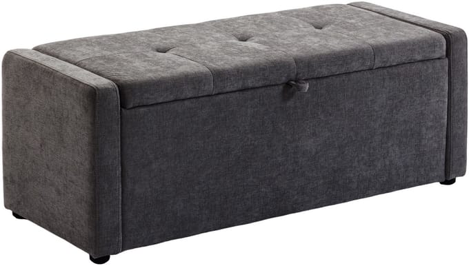 HOMCOM Opbergpoef - Linnen (100% polyester), Schuim - 122 x 48 x 44 cm - Donkergrijs