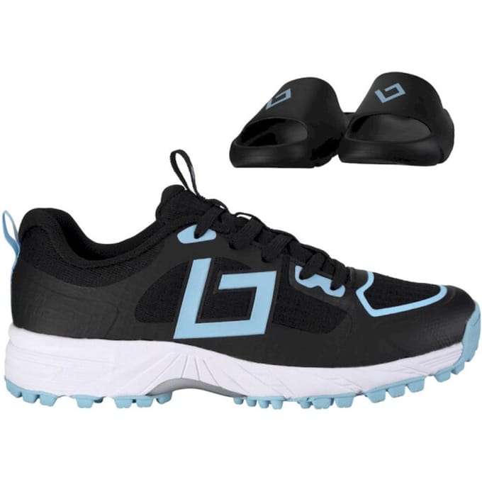 Brabo Tribute black/l. blue + slides hockeyschoenen veld jongens -