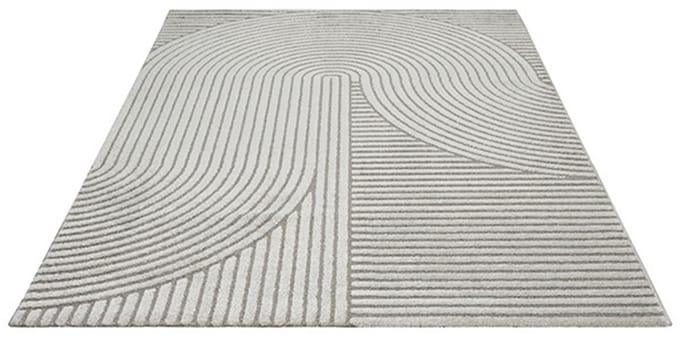 Vloerkleed Elio Japandi – Modern Design met Halve Cirkels in Grijs-140 x 200 cm