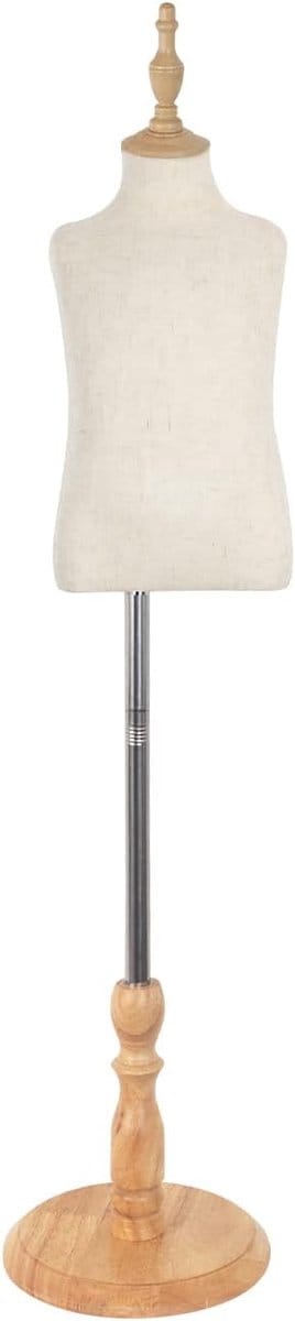 Kinder Paspop Torso - Etalagepop Kinderkleding - Kleding Presenteren - Houten Halskap - 6-7 Jaar - Beige