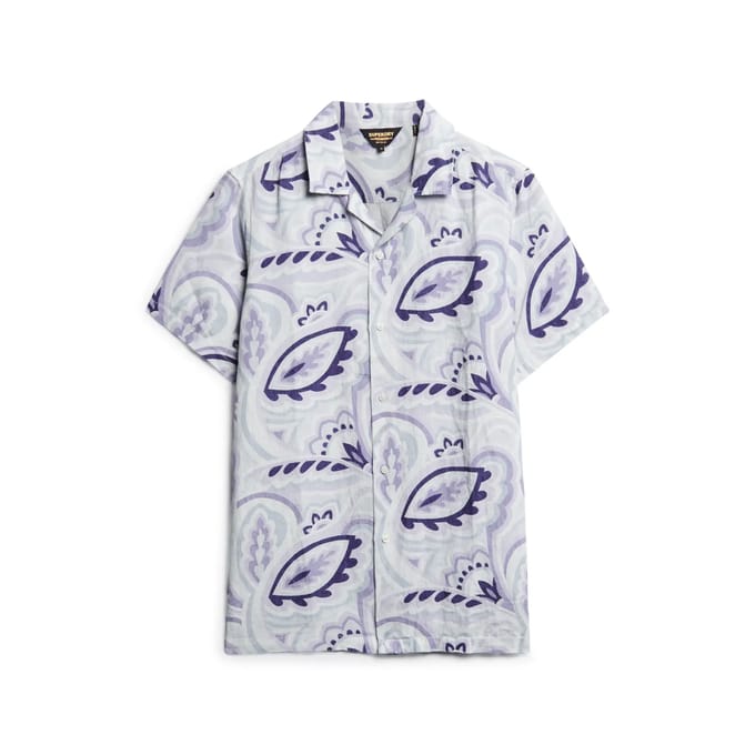 Superdry - Linnen overhemd met open kraag en print - Heren - Shirts