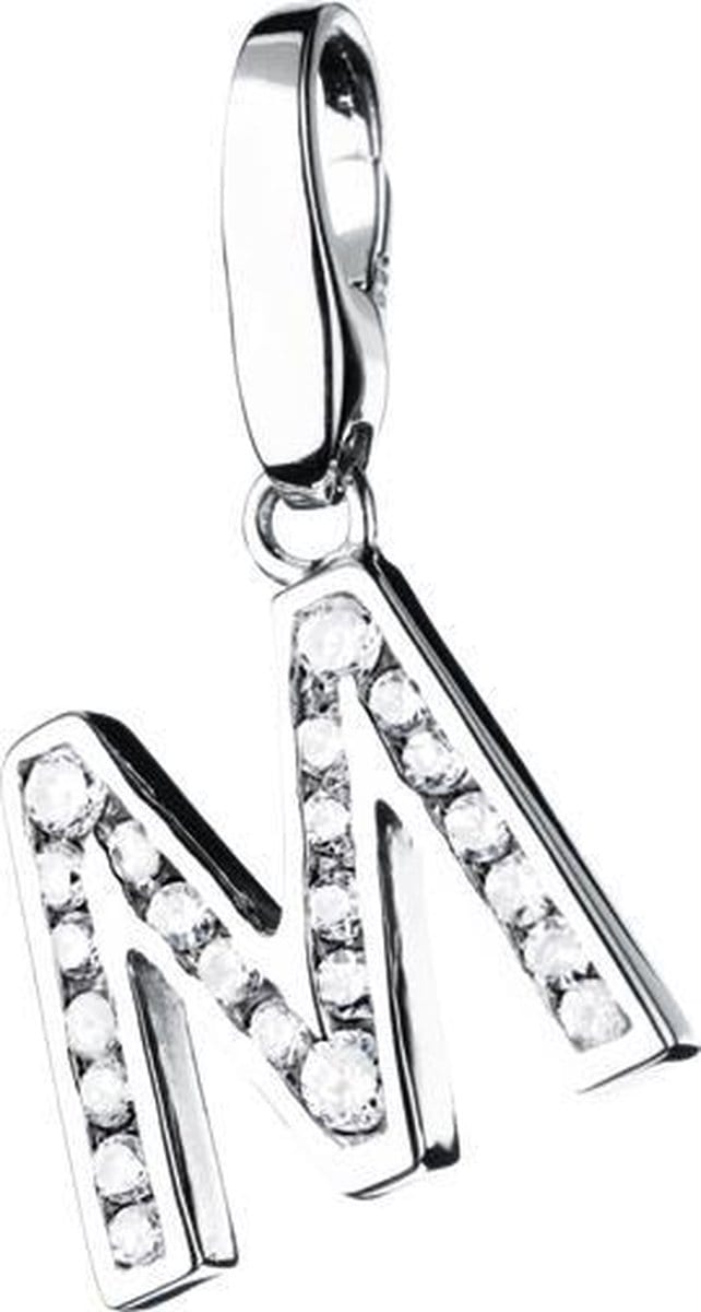 Charm | letter | M | zilver | zirkonia | bedel | hanger