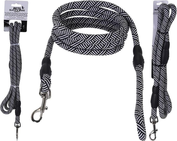 Basic Pets Black And White Collection Hondenriem 130Cm Zwart/Wit