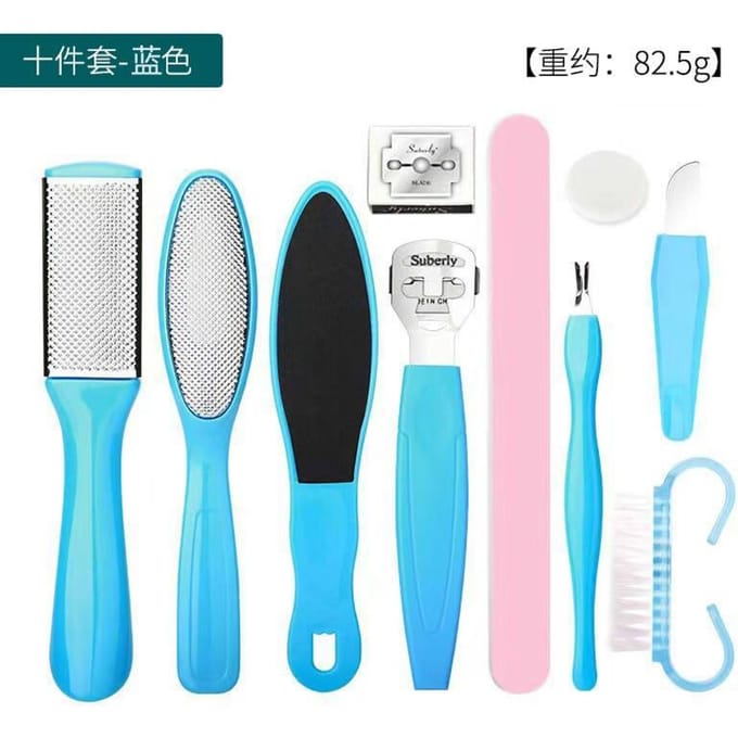 10 stks/set Beroep Pedicure Kit Rasp Voetvijl Eelt Remover Schraper Voetverzorging Tool Kit blauw