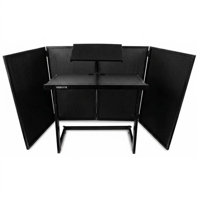 Vonyx Inklapbare DJ Booth voor de mobiele DJ bestaande uit meubel en scherm - Zwart