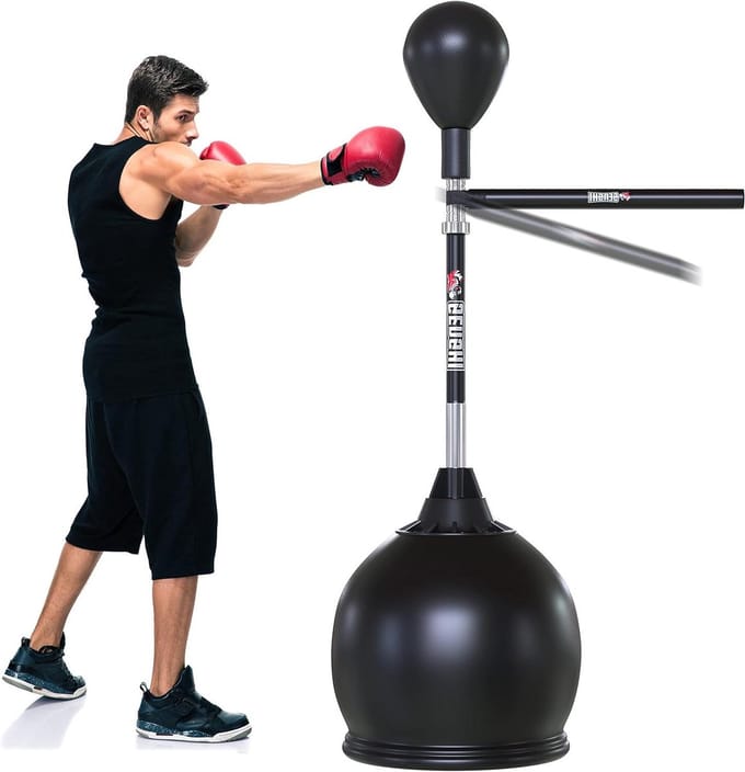 Vrijstaande Boksbal - Reflex Bal - Reactietraining Verbeteren - 360 Swivel Arm - 200 cm Hoog - Zwart