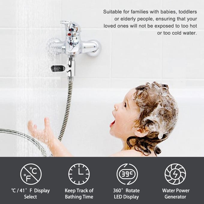 Digitale Douchethermometer celsius Fahrenheit Badtemperatuurmonitor Waterthermometer 585 celsius Meten 360 graden zilver