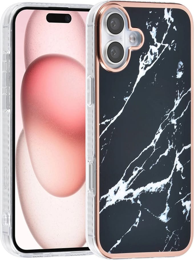 TUNIQ - iPhone 16 - Backcover hoesje - Silicone - Marmer Zwart