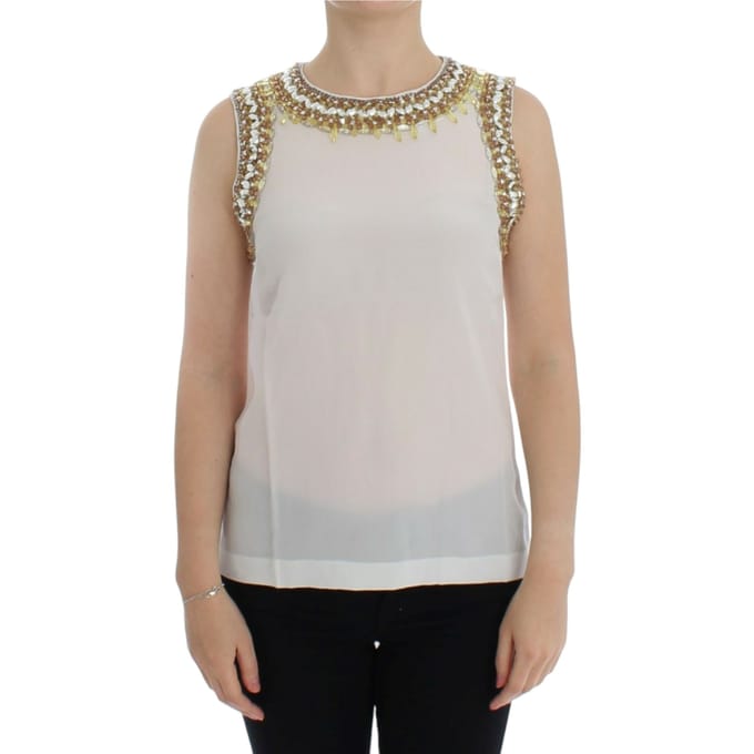 Dolce Gabbana Mouwloze Blouse met Beadehals