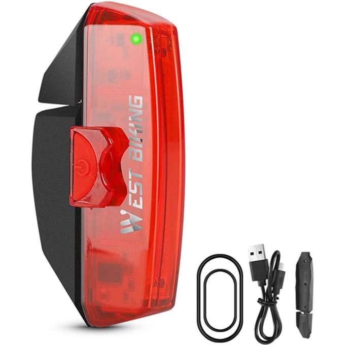 USB Oplaadbare LED Fietsrem Achterlicht Smart Sensorlicht Waterdicht Fietsachterlicht Fietsen rood