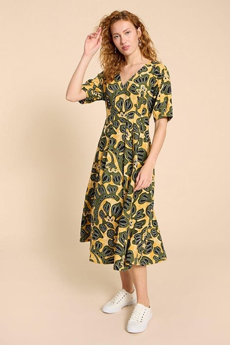 White Stuff Kate Linen Blend Dress Chartreuse Print Taglia: 6 | Abiti Midi Outlet | Donna | Bianco