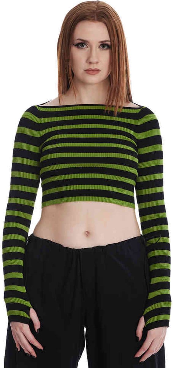 Banned - Frances Striped Gebreide trui - M - Groen/Zwart