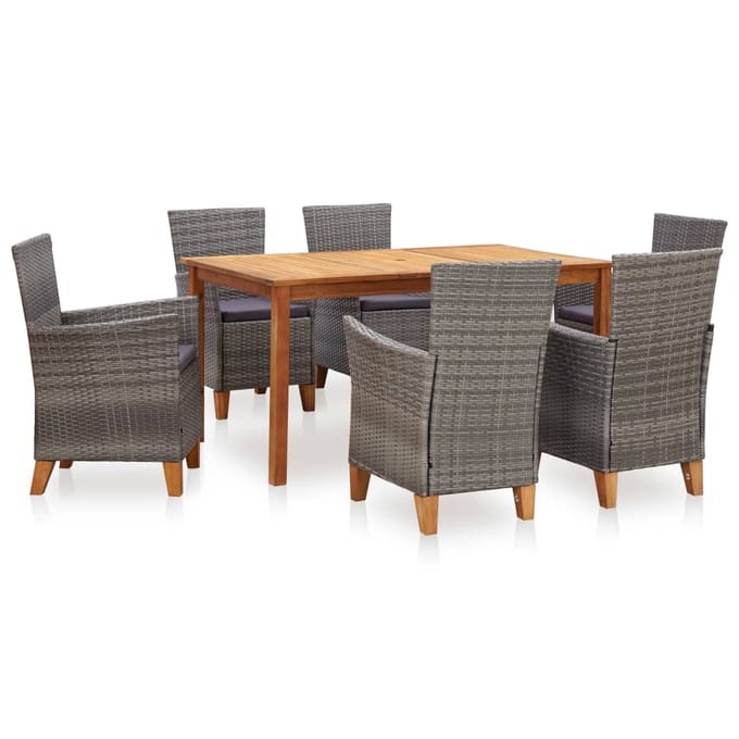 vidaXL - 7-delige - Eethoek - poly - rattan - en - massief - acaciahout - grijs