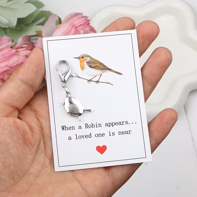 Roodborstje sleutelhanger,gedenken,troostcadeautje