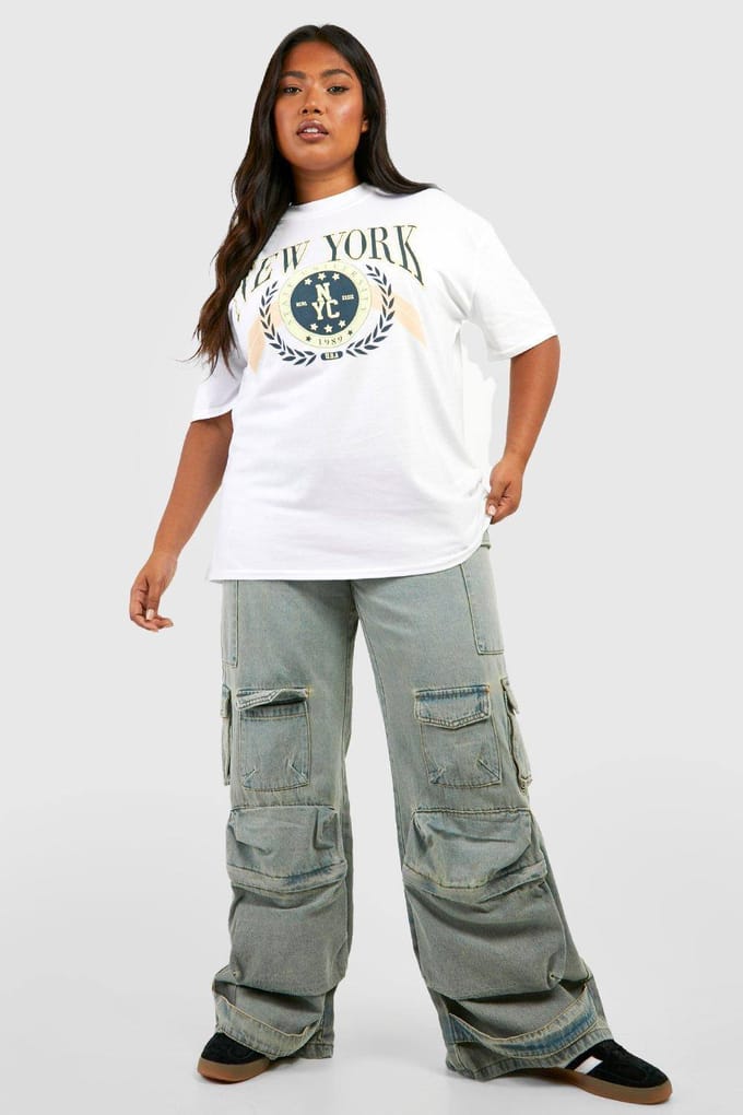 boohoo Dames Plus New York T-shirt met opdruk | Wit | Maat: 52