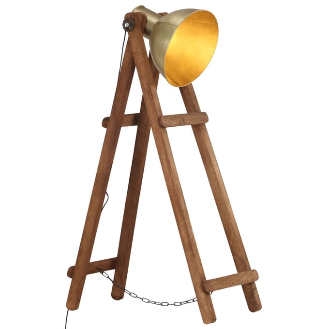 vidaXL Vloerlamp E27 massief mangohout messingkleurig