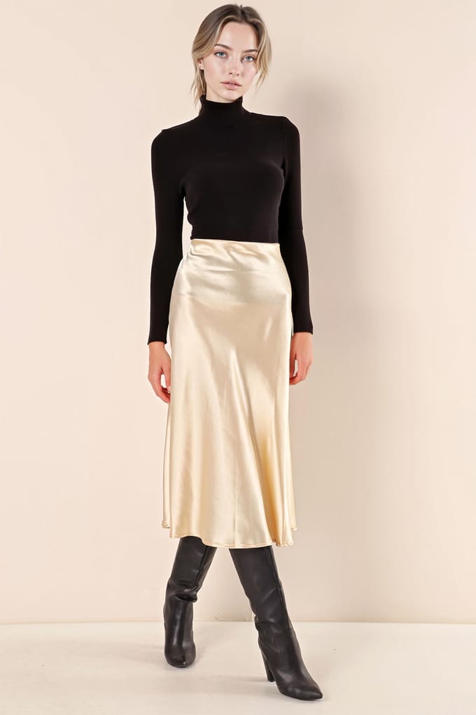 Satin A-Lijn Elastische Taille Midi Rok