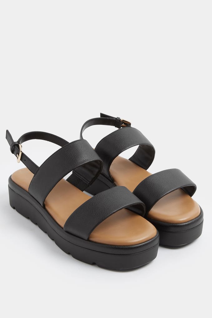 Yours Zwarte Imitatieleren Gewatteerde Sleehaksandalen In Extra Brede Eeepasvormsize 41EEE