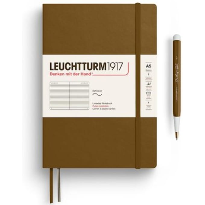 Leuchtturm1917 notitieboekje, softcover, medium a5, gelinieerd, bruin