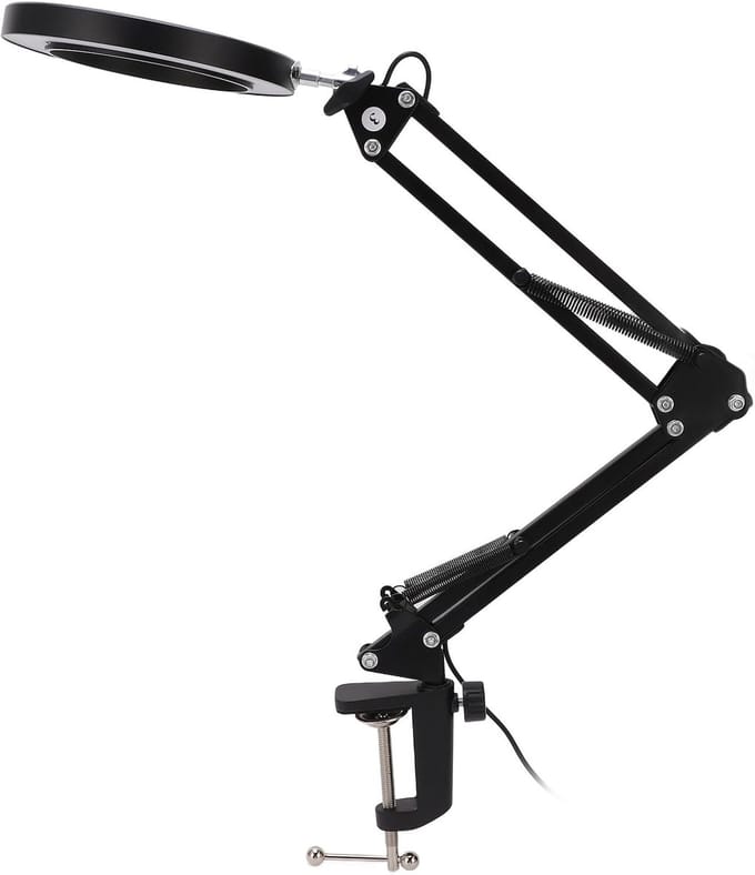 Vergrootglas met Lamp - Werkplek Verlichting - Detaillering Werk - Flexibele Arm 360° - 5x Vergroting - Zilver