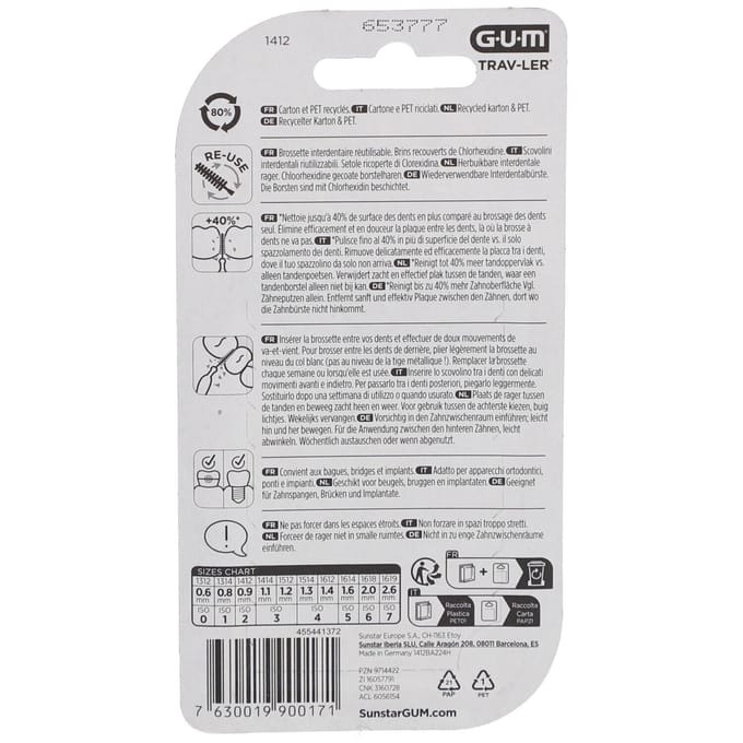 GUM Trav-Ler 6 Herbruikbare Interdentale Borsteltjes 0.9mm oranje