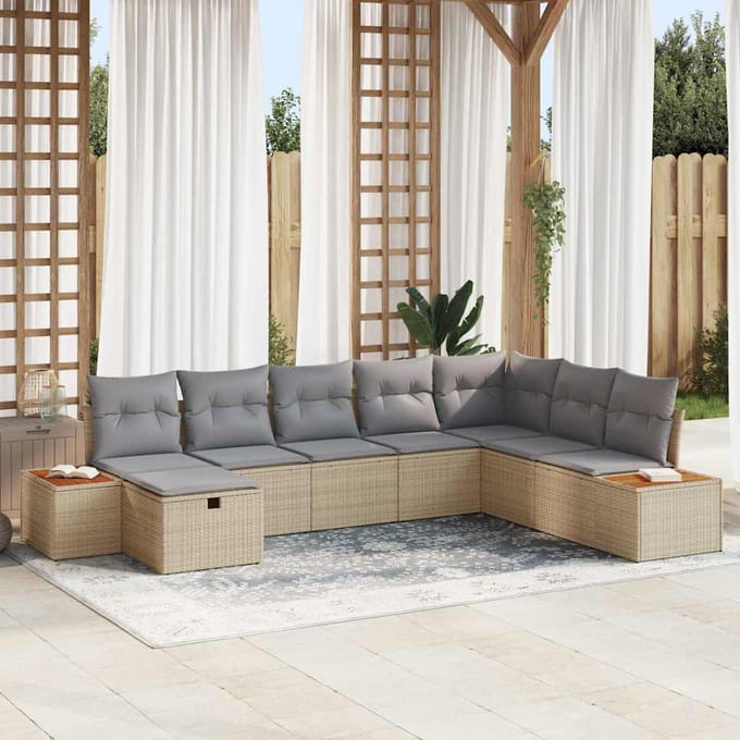vidaXL - Tuinbank - Set - met - kussen - met - opslag - Beige - poly - rattan