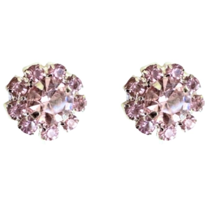 Magneet oorbellen licht roze strass 10 mm