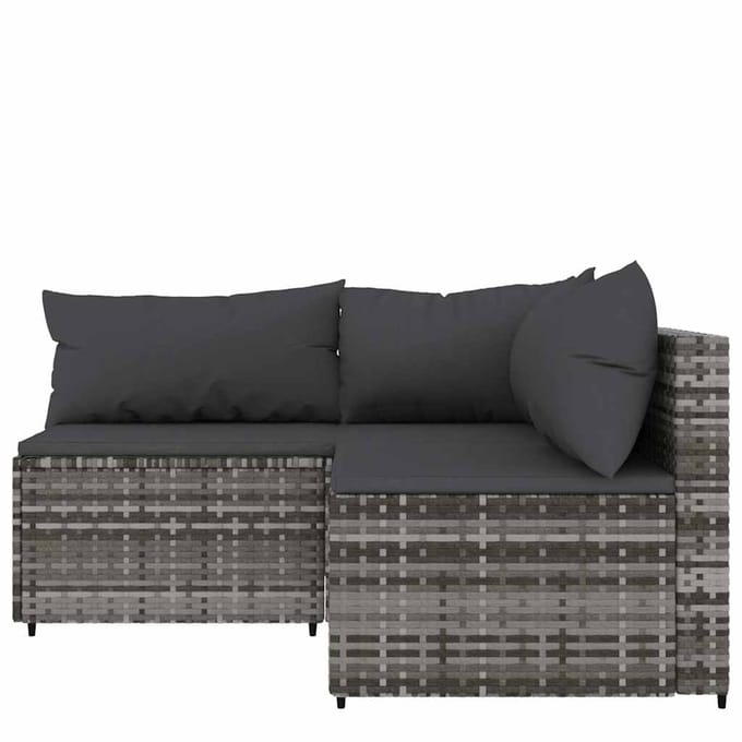 vidaXL - 3-delige - Loungeset - met - kussens - poly - rattan - grijs