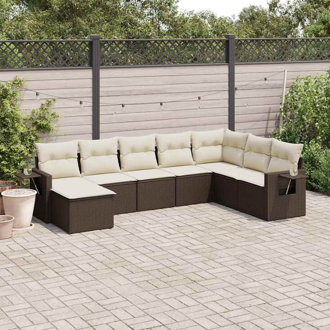 vidaXL - 8-delige - Loungeset - met - kussens - poly - rattan - bruin