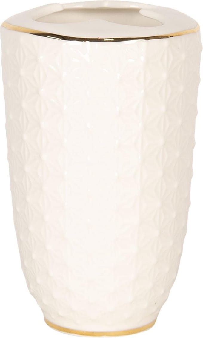 Clayre & Eef Tandenborstelhouder 7x12 cm Wit Goudkleurig Keramiek