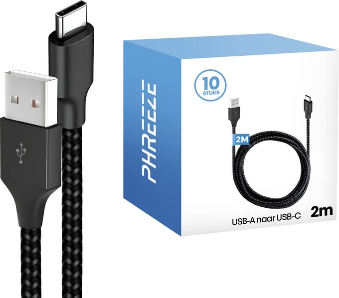 Phreeze usb naar usb C kabels 2m - Grootverpakking - Oplaadkabels usb c