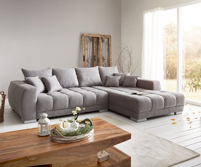 Hoekbank Josea 300x220 cm microvezel steengrijs Recamiere rechts