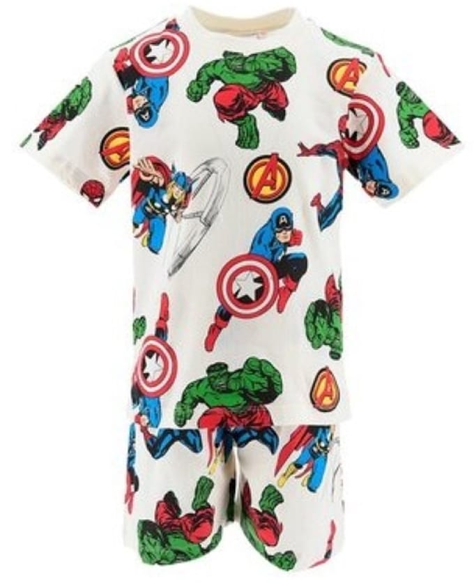 Marvel Avengers Kinder Shortama - Pyjama Set Jongens - 100% Katoen - Off-White - Maat 128 - Hulk & Captain America