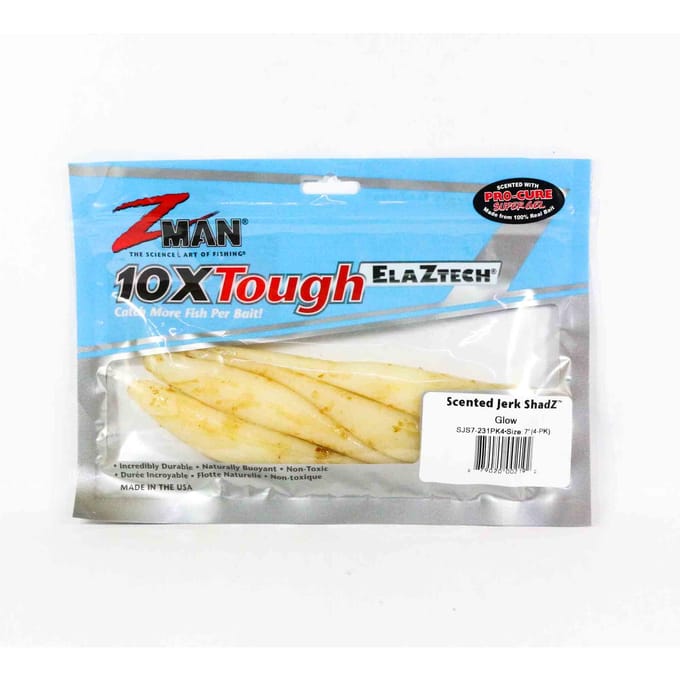 Zman Soft Lure Jerk ShadZ Geparfumeerd 7 Inch 4/Pack Glow (2192)