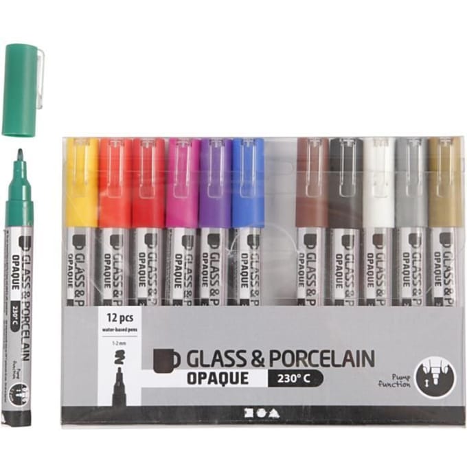 CC Glass & Porcelain Marker, line 1-2 mm, semi opaque, assorted colours, 12 pc/ 1 pack
