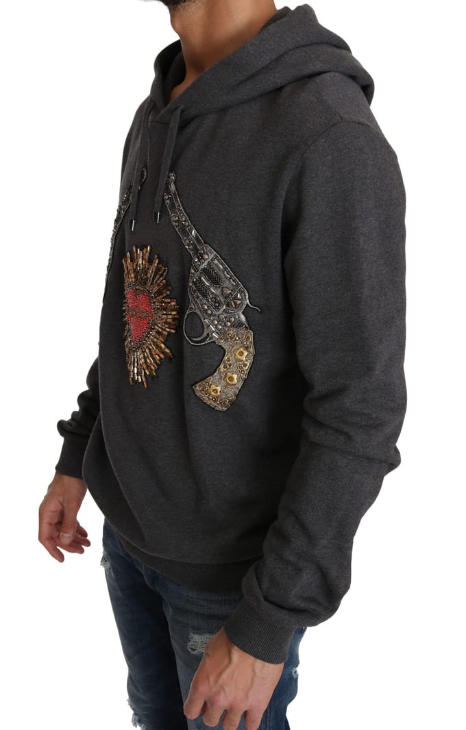 Versierde Katoenen Hoodie Geweren En Hart