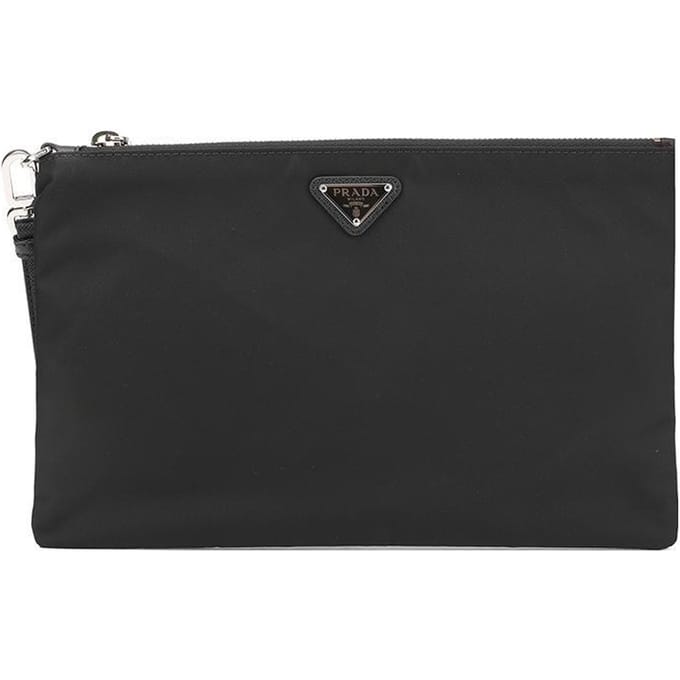 Prada Saffiano Email Driehoek Metaal Logo Make-uptas Heren Make-uptas Zwart 2NH006-064-F0002 Basic Set (Bag)