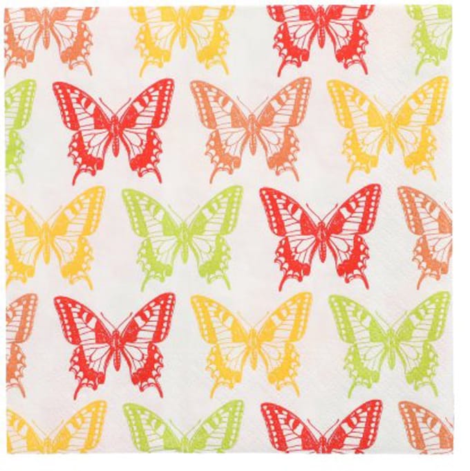 10x 20 Servetten 3-laags 1/4 vouw 33 cm x 33 cm Butterflies