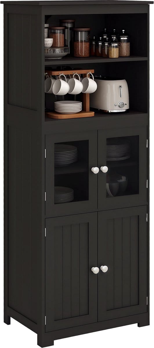 HOMCOM-Keukenkast-60x30x162cm-MDF-Zwart